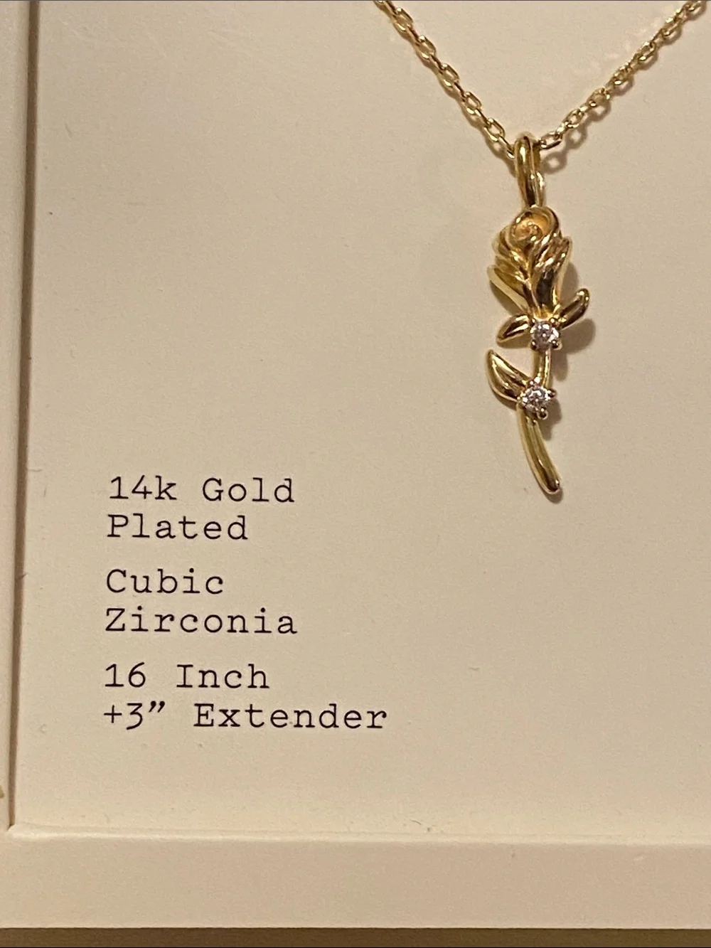 a new day Gold Rose Stem Pendant Necklace with Cubic Zirconia Accents